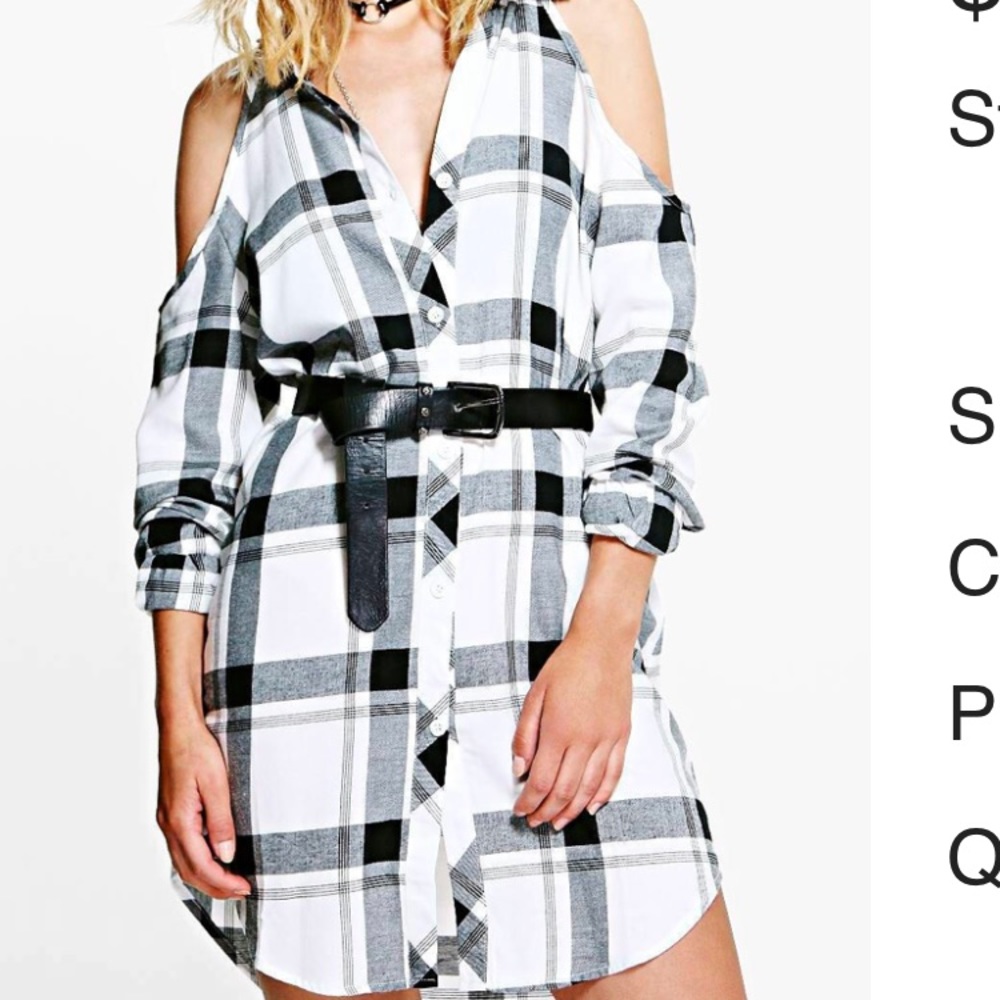 Plaid Cold Shoulder Shirt Dress